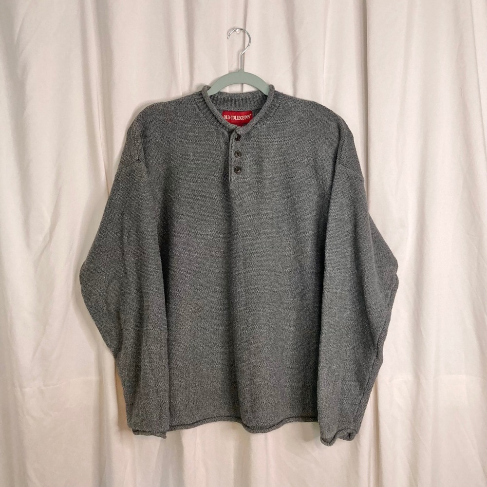 VTG Gray Ramie Cotton Knit Henley Sweater Old College Inn L Grandpacore Grunge